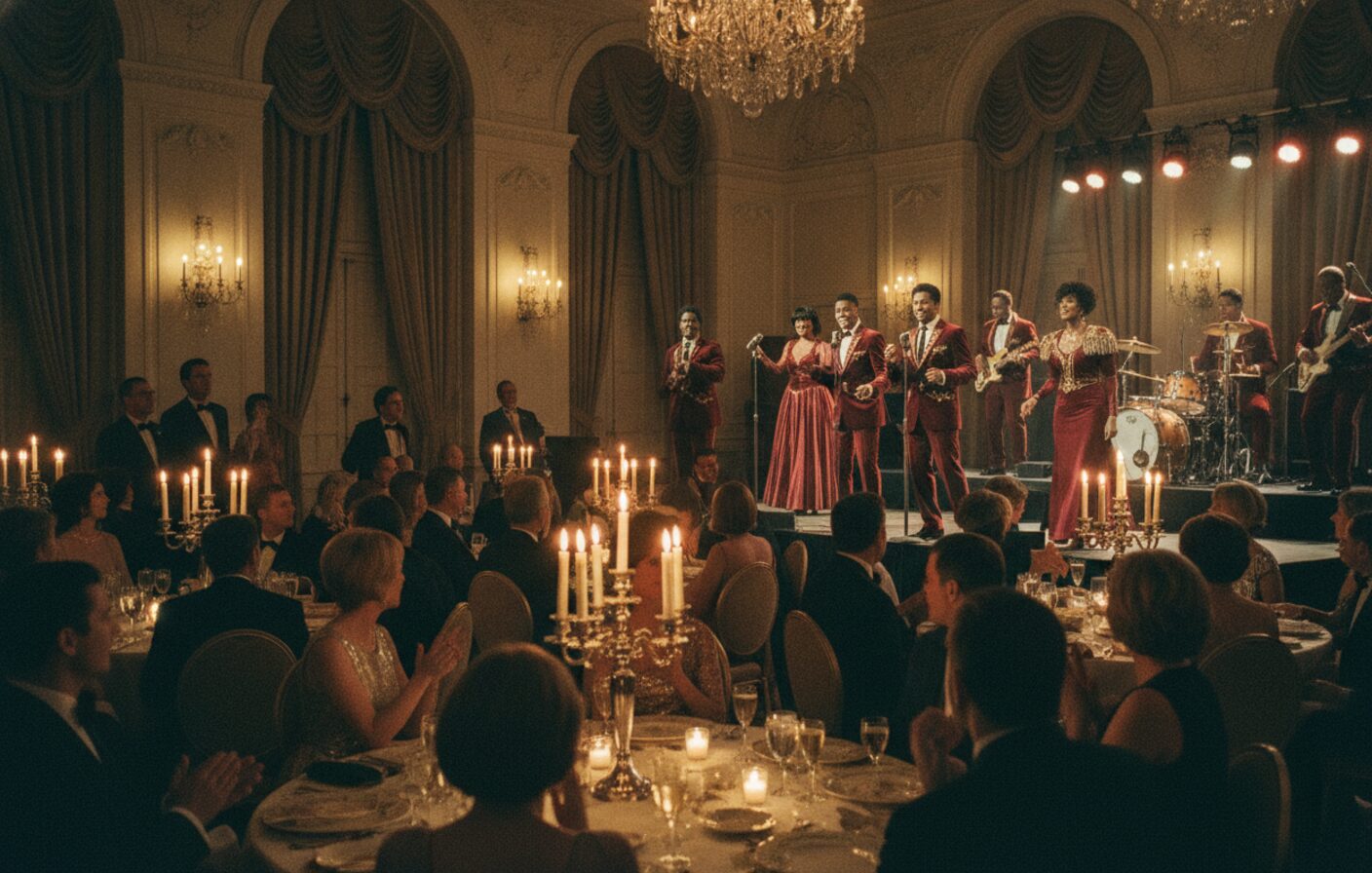 The Velvelettes performing corporate event entertainment at a 300-guest company gala with full stage lighting