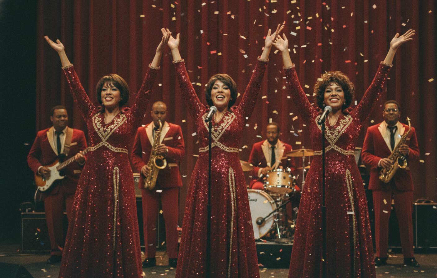 The Velvelettes sequin finale under stage lights at a New Year's Eve show