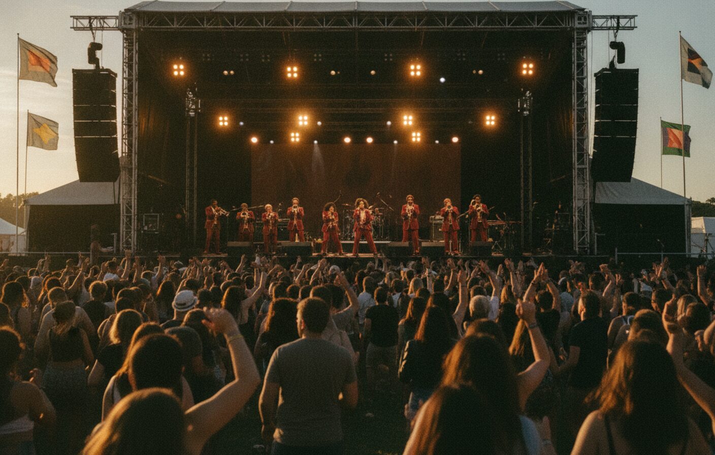 The Velvelettes soul revue performing on an open-air festival main stage in summer
