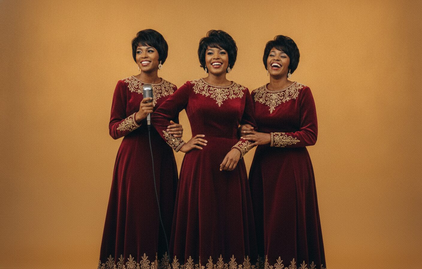 The Velvelettes soul band, a three-voice Detroit vintage-soul revue in claret velvet gowns